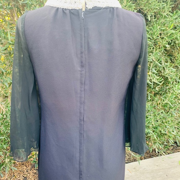 1960’s Black Mini Dress With Silver Brocade Neck - Picture 6 of 8